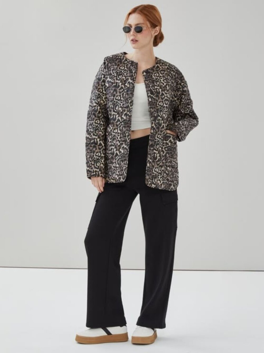 Joe Fresh Leopard Print Quilted Oversized Jacket